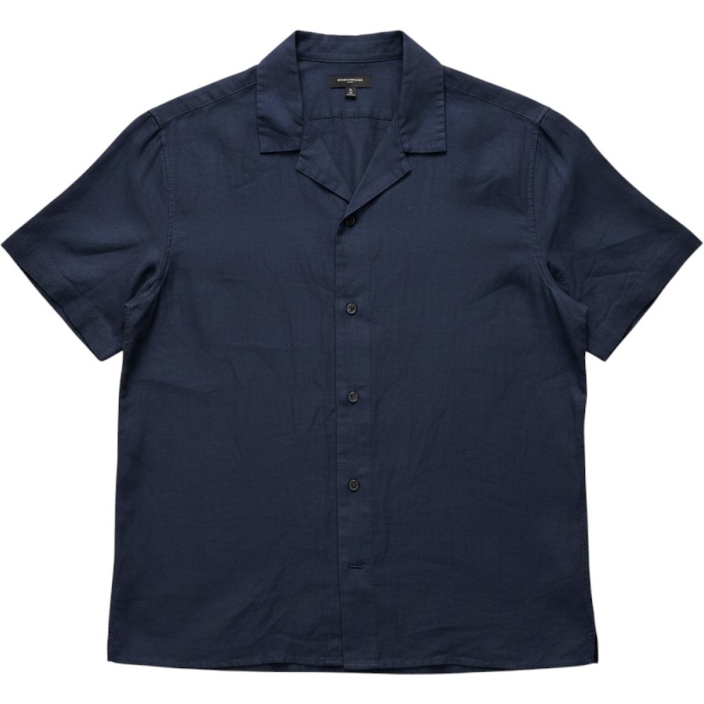 Banana Republic Shirt Men XL Tall Navy Blue Linen Blend Camp Collar Short Sleeve